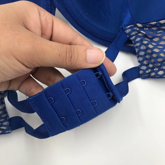 Victorias Secret Very Sexy Lightly Lined Plunge Bra Beige Blue Lace Sz 34D Wired - Picture 6 of 12